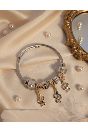 Meneva Aksesuar Özel Tasarım Yılan ve Barış Temalı Çelik Charm Bileklik