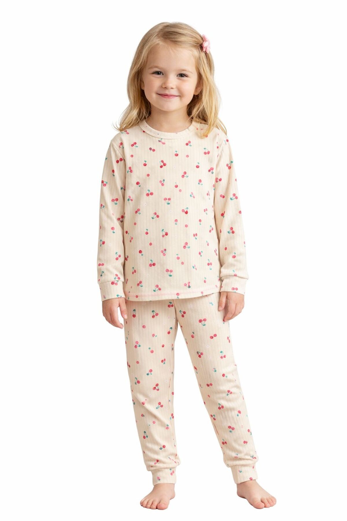 mışıl mışıl kids Kız Çocuk Mini Kiraz Desenli Pamuklu Pijama Takımı fotoğrafı 2 (önizleme)