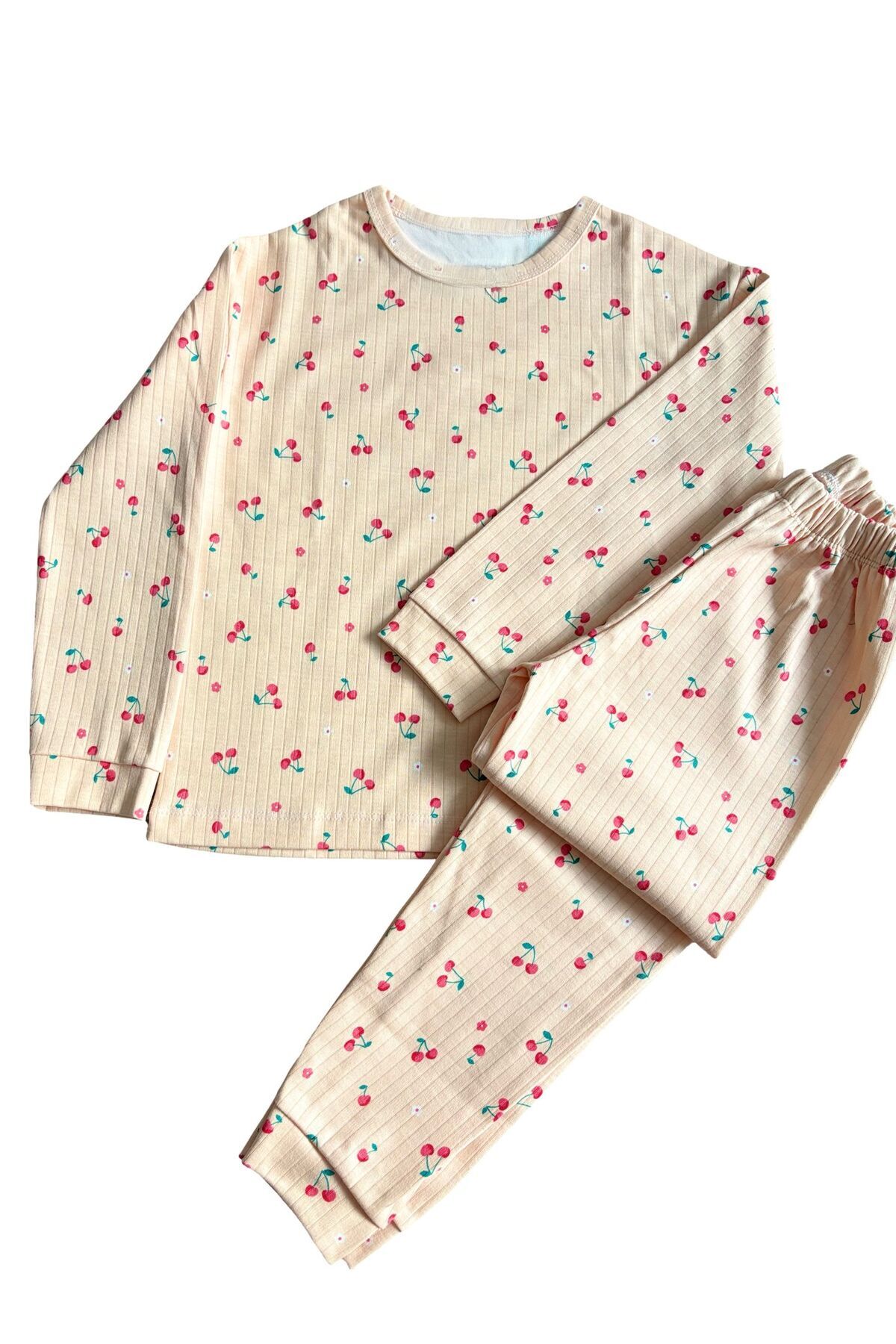 mışıl mışıl kids Kız Çocuk Mini Kiraz Desenli Pamuklu Pijama Takımı fotoğrafı 4 (önizleme)