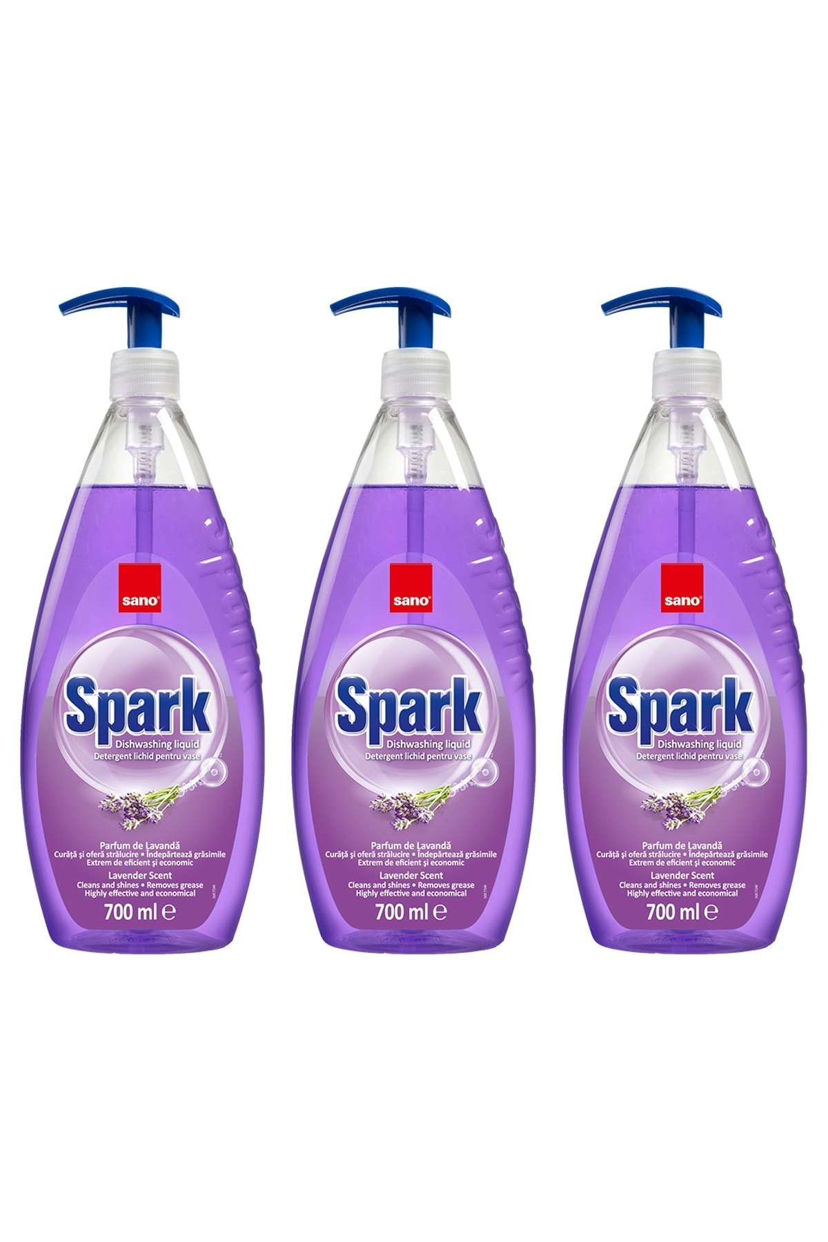 Sano ΣΕΤ 3 ΤΕΜΑΧΙΩΝ - Απορρυπαντικό πιάτων Spark Lavender, 700 ml