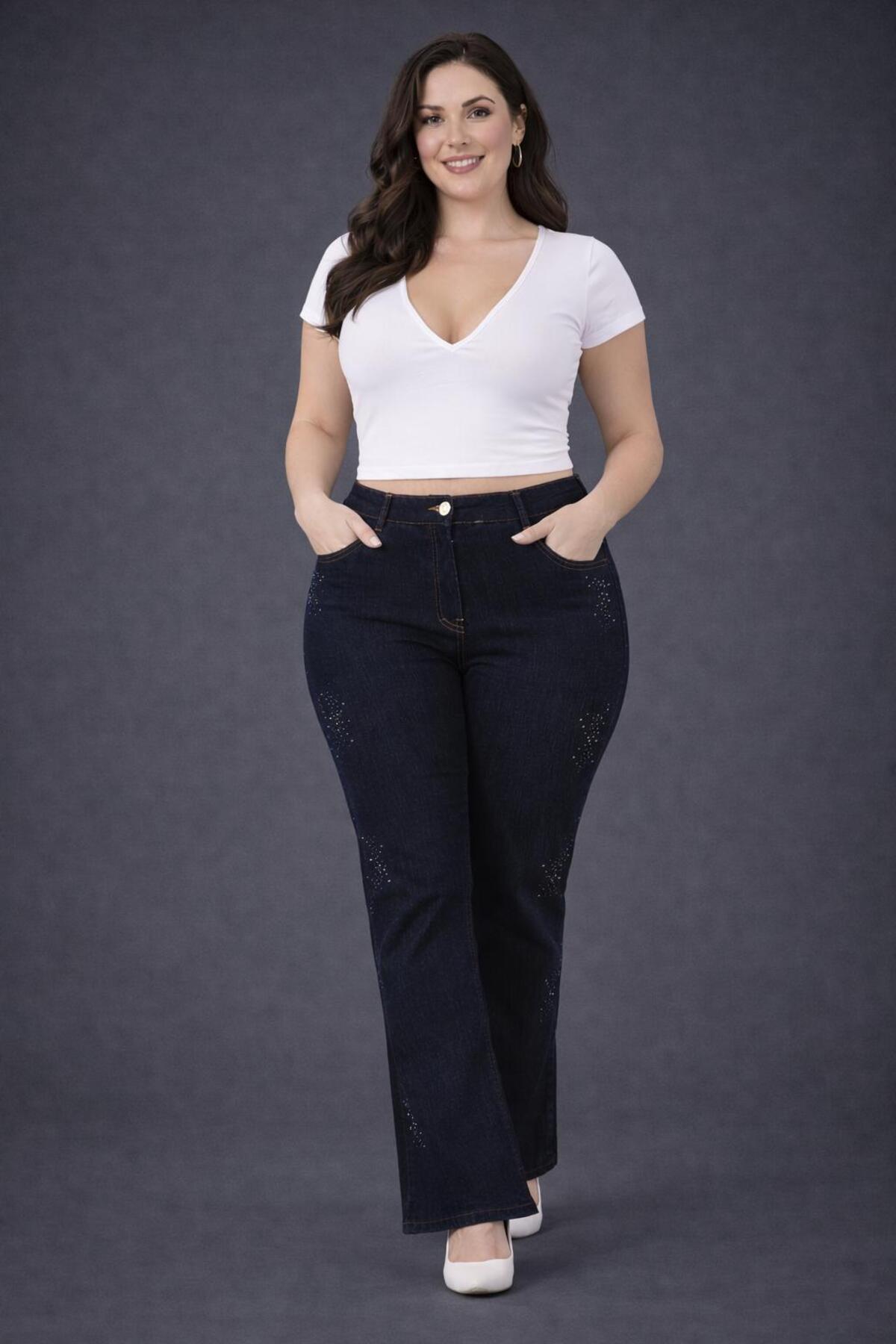 EYLÜLXXL  İSPANYOL PAÇA BÜYÜK BEDEN JEANS PANTOLON - Görsel 4