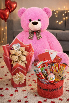 Solemia Sevgililer Günü Hediye Seti Sevgiliye Kıza 90 Cm Peluş Ayı, Ayıcık Bu...