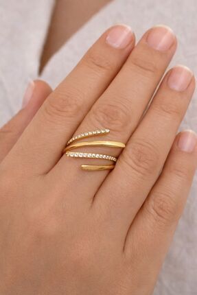 Belasso Kadın Altın Renk Zirkon Taşlı Çok Sıralı Modern Stil Yüzük