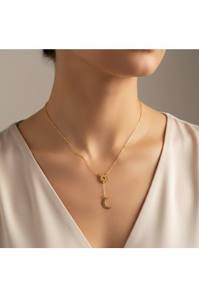 NorthAegean 925 Ayar Gümüş Güneş İçinden Geçen Ay Kolye – Gold Kaplama | Kozm...