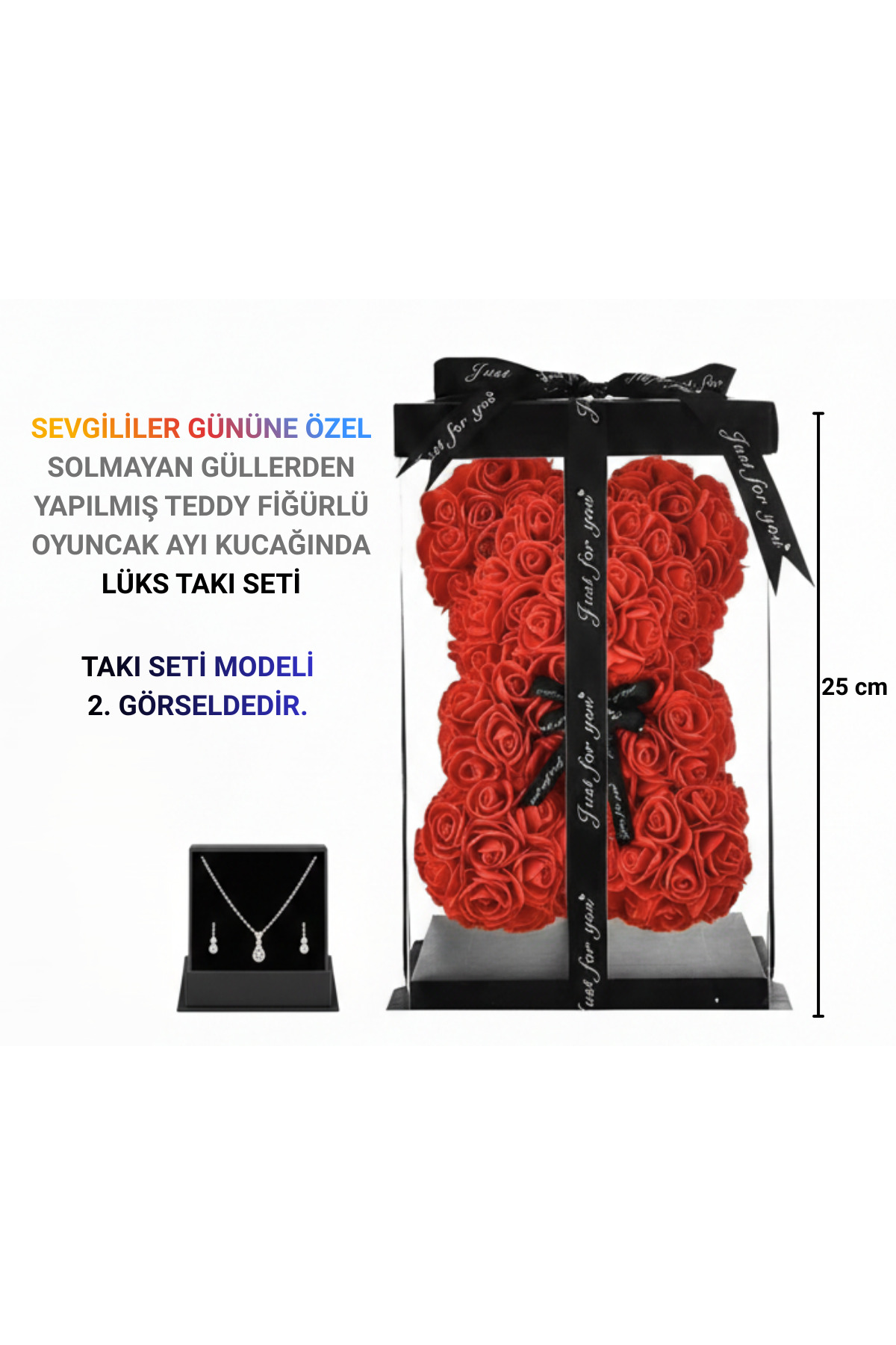 Sevgililer Günü Özel Teddy Ayıcıklı Süpriz Hediye Kutusu Kristal Takı Seti, Lüks Hediye Kutusu