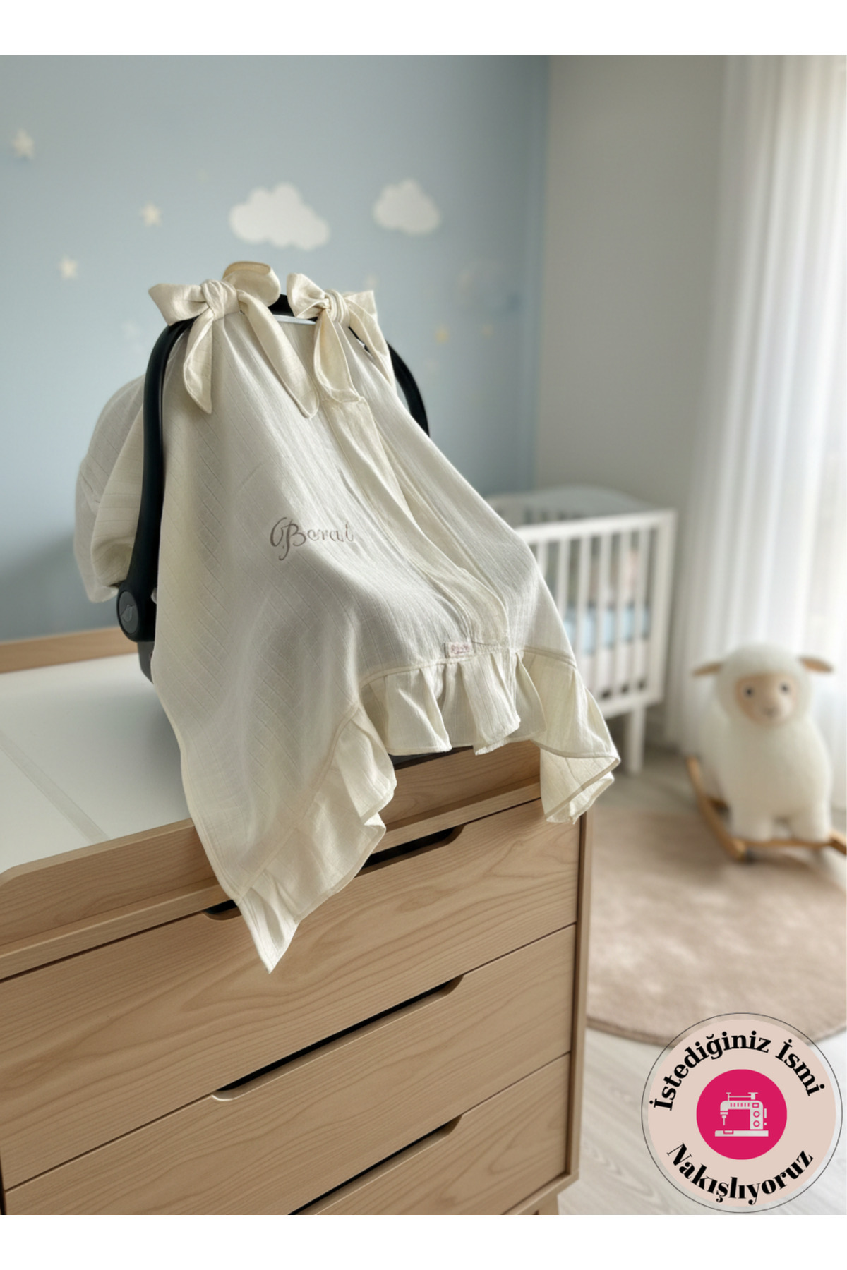 CARTI Tek Kat Müslin Fırfırlı Nakışlı Puset Örtüsü fotoğrafı 3 (önizleme)