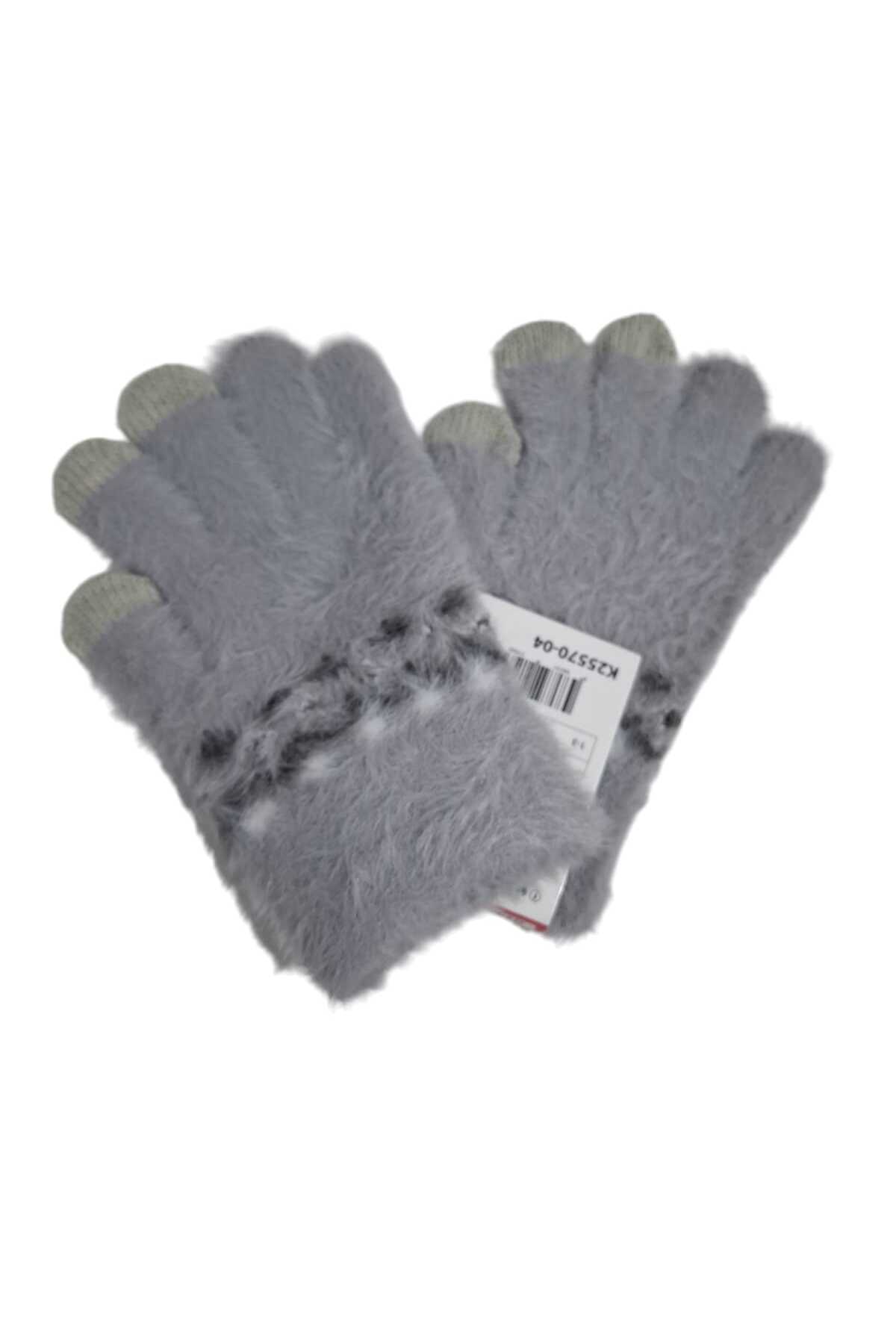 Kitti Spteks 4-8 Yaş Kız Çocuk Gri Renk Düz Desen Kışlık Örme Eldiven fotoğrafı 3 (önizleme)