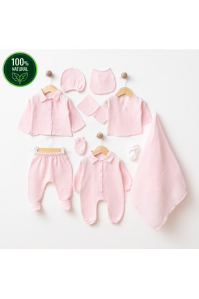 tinibud Yenidoğan Bebek Pembe %100 Pamuk Müslin 10’lu Hastane Çıkışı Seti – Ş...
