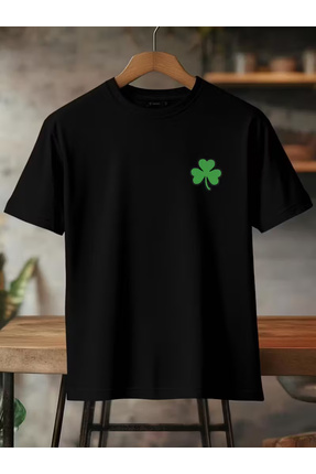 Nilvor Unisex Yeşil Yonca Ön Baskılı Özel Tasarım Oversize T-shirt