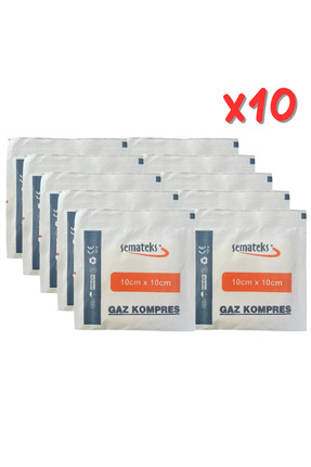 SEMATEKS STERİL GAZ KOMPRES 10cm x 10cm GAZLI BEZ KLASİK PAMUKLU DOKUMA 10 Pa...