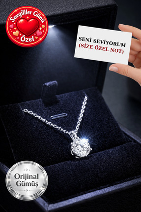 CARAT STONE IŞIKLI KUTUDA GERÇEK 925 AYAR GÜMÜŞ TEKTAŞ KOLYE