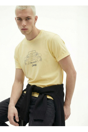 Jeep Bisiklet Yaka Baskılı Sarı Erkek T-Shirt J6SM-TST7336