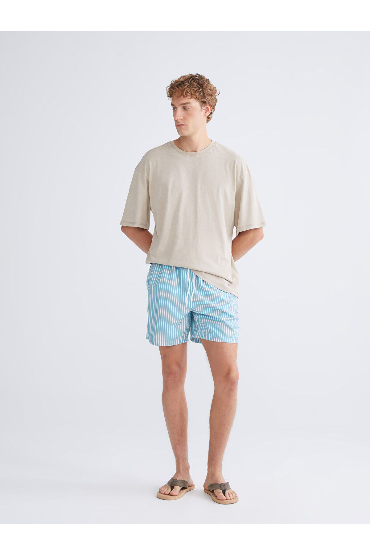 LC Waikiki Green Short Length Striped Men's Swim Shorts
