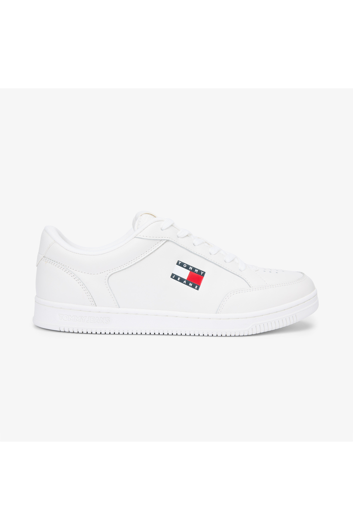 تامی هیلفیگر کفش و کتانی ورزشی مردانه سفید چرم جین کوپله بلند توری