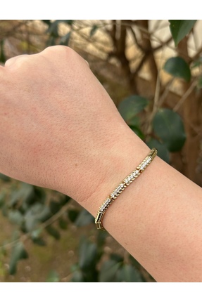 Veloura Acc. Premium Çelik Zirkon Taşlı Gold Ton Zarif Bileklik