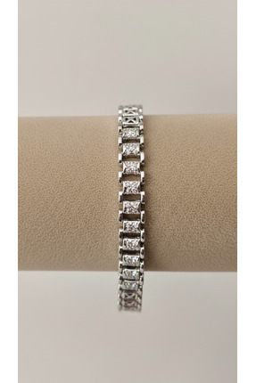 Lune Design Kadın Gümüş Rengi Zirkon Taşlı Ayarlanabilir Çelik Bileklik
