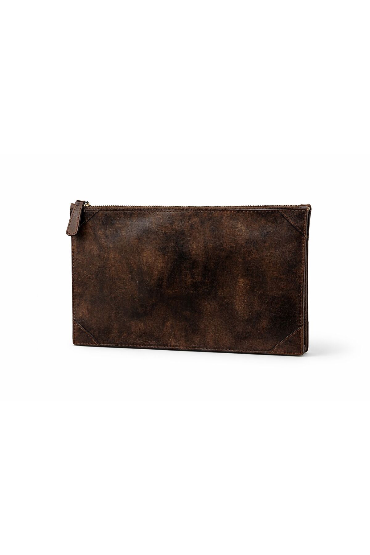 ÖzkanAccessory Noctra Kahverengi Deri Clutch, Kartlıklı, Telefon Bölmeli, Fermuarlı İç Cepli Unisex El Çantası