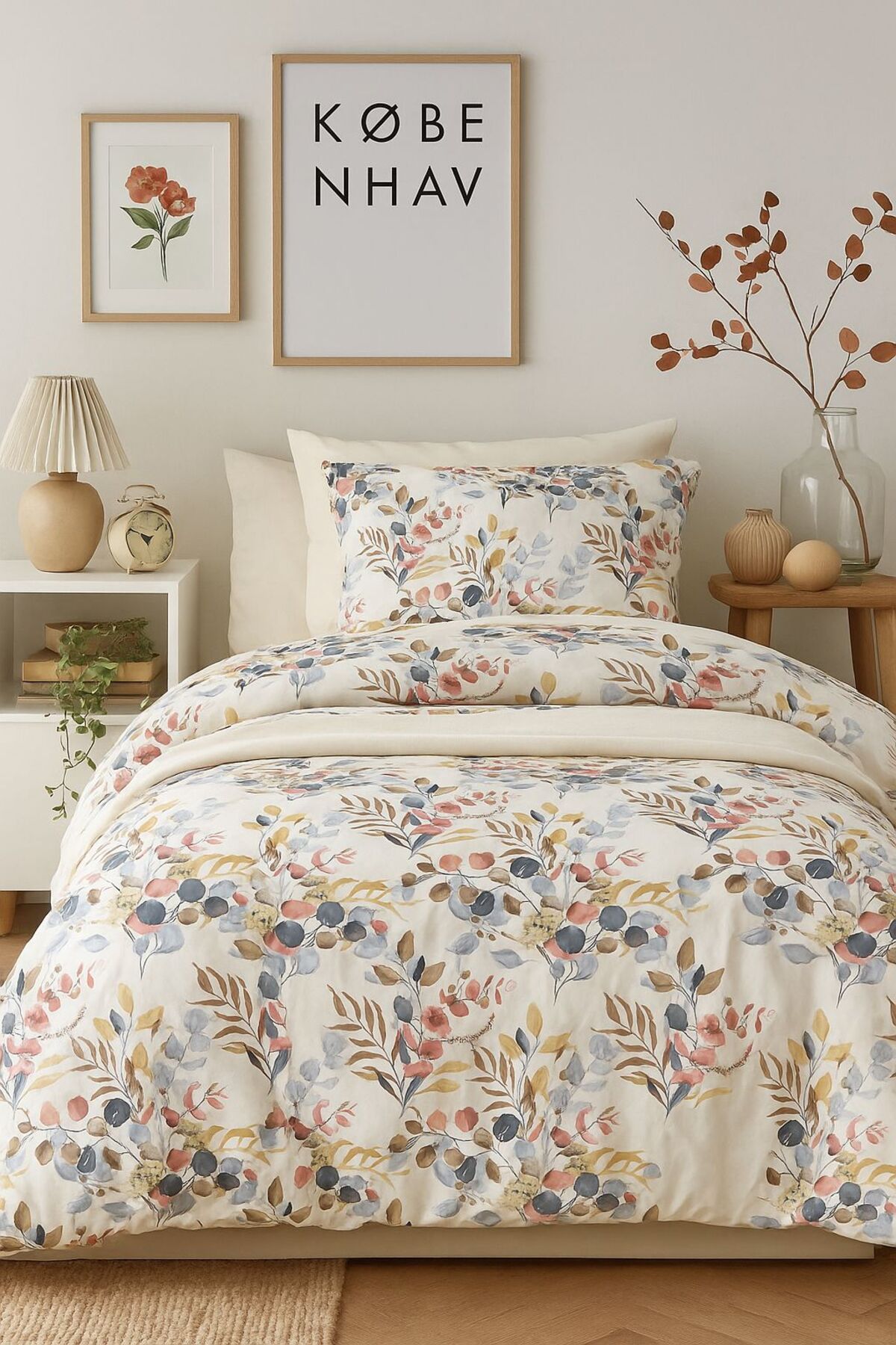 MYSTORY HOME COLLECTION Tek Kişilik Lastikli Çarşaflı Nevresim Takımı Okaliptus Bej