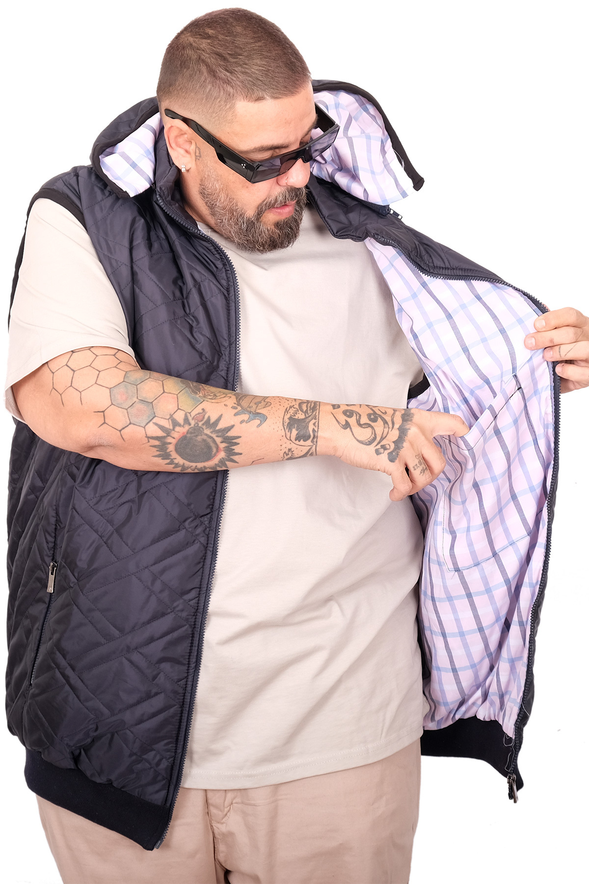 ModeXL Mode XL Büyük Beden Erkek Kapitone Yelek U25722 lacivert görsel 3