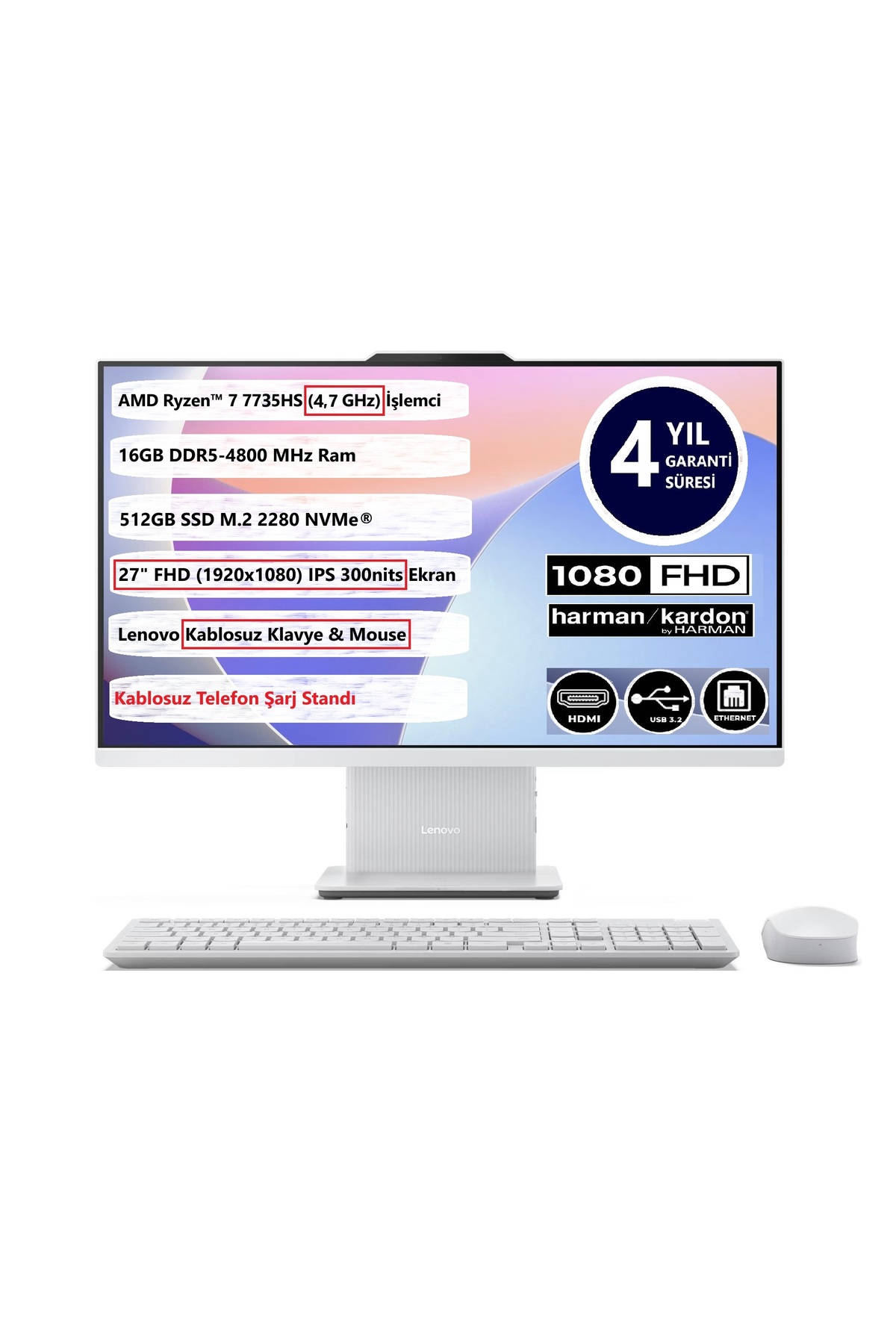 LENOVO Ideacentre Aio 27ARR9 R7-7735HS 16GB 512GB SSD 27 Fhd IPS
