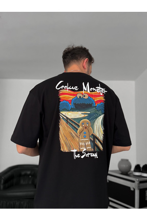 BYBASICMAN Siyah Cookie Monster Baskılı T-Shirt TW-1021