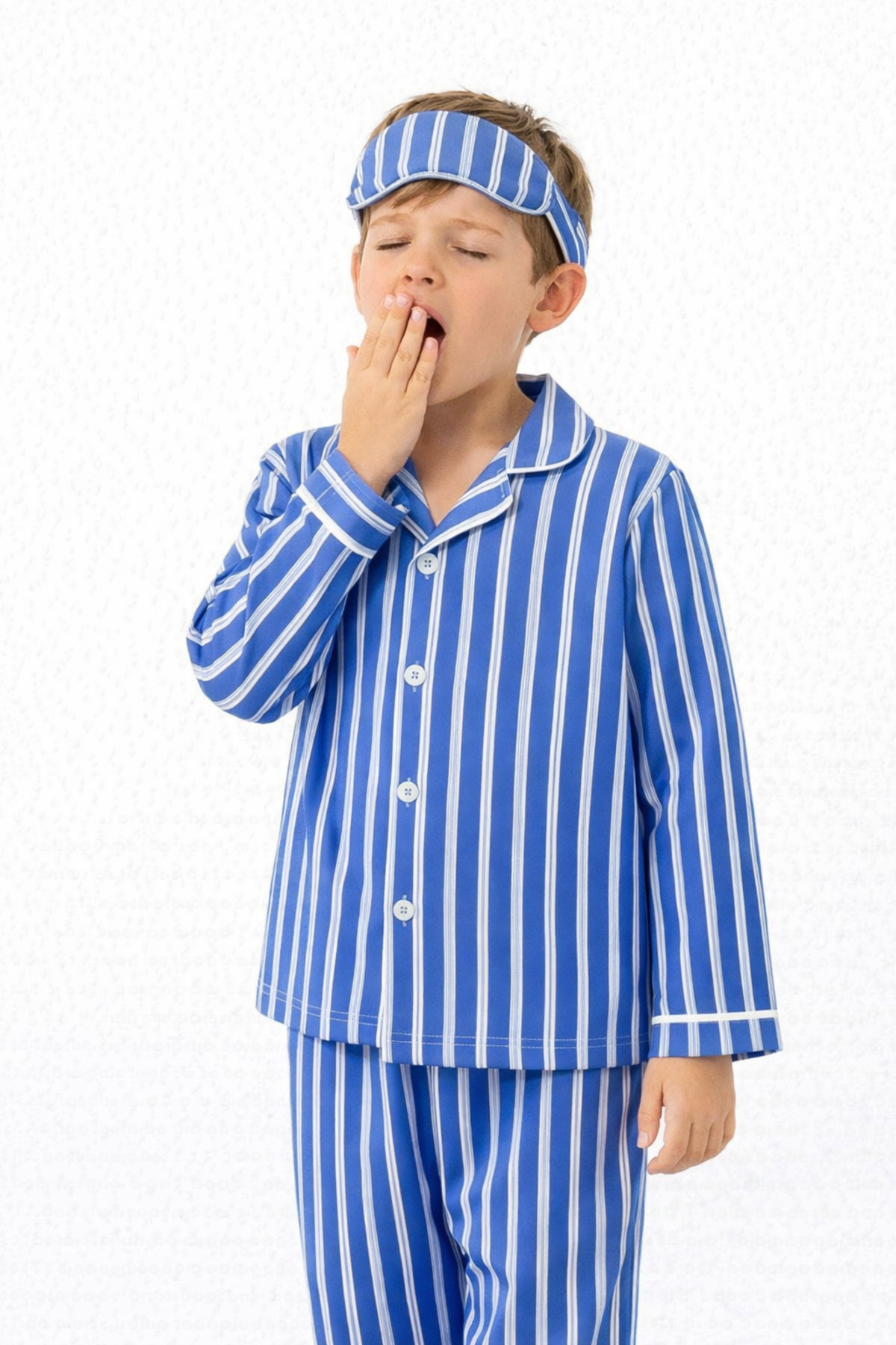 Beka Kids Erkek Çocuk Biye Detaylı Önden Düğmeli Devrik Yaka Mavi Çizgili Pijama Takımı - Göz Bantlı fotoğrafı 2 (önizleme)