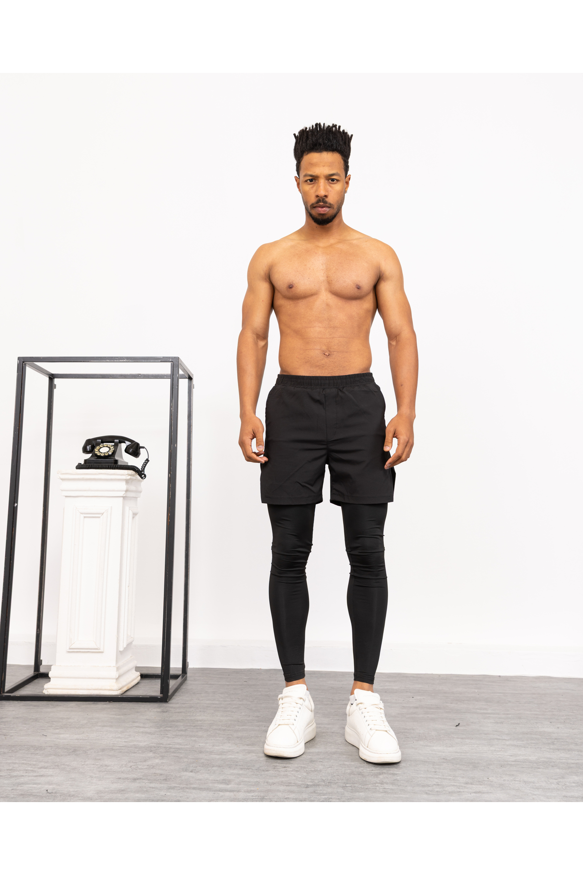 Gugus Erkek Uzun Taytlı Şort / Koşu Fitness Antrenman Spor Şortu görsel 5