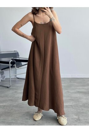 A&O Style Kadın Rahat Kalıp Aerobin Askılı Yazlık Uzun Elbise