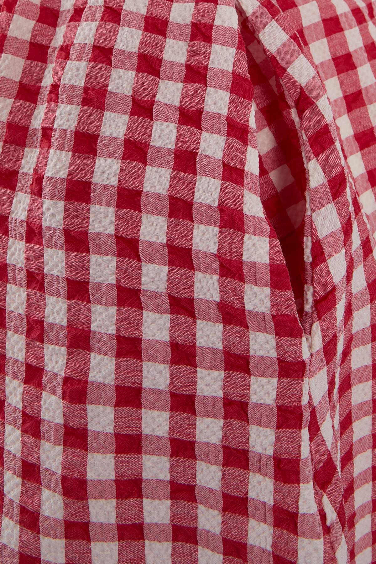 Trendyolmilla  Kırmızı Ekose Desenli Dokuma Gipeli Mini Plaj Elbisesi TBESS26EL00016 - Görsel 5