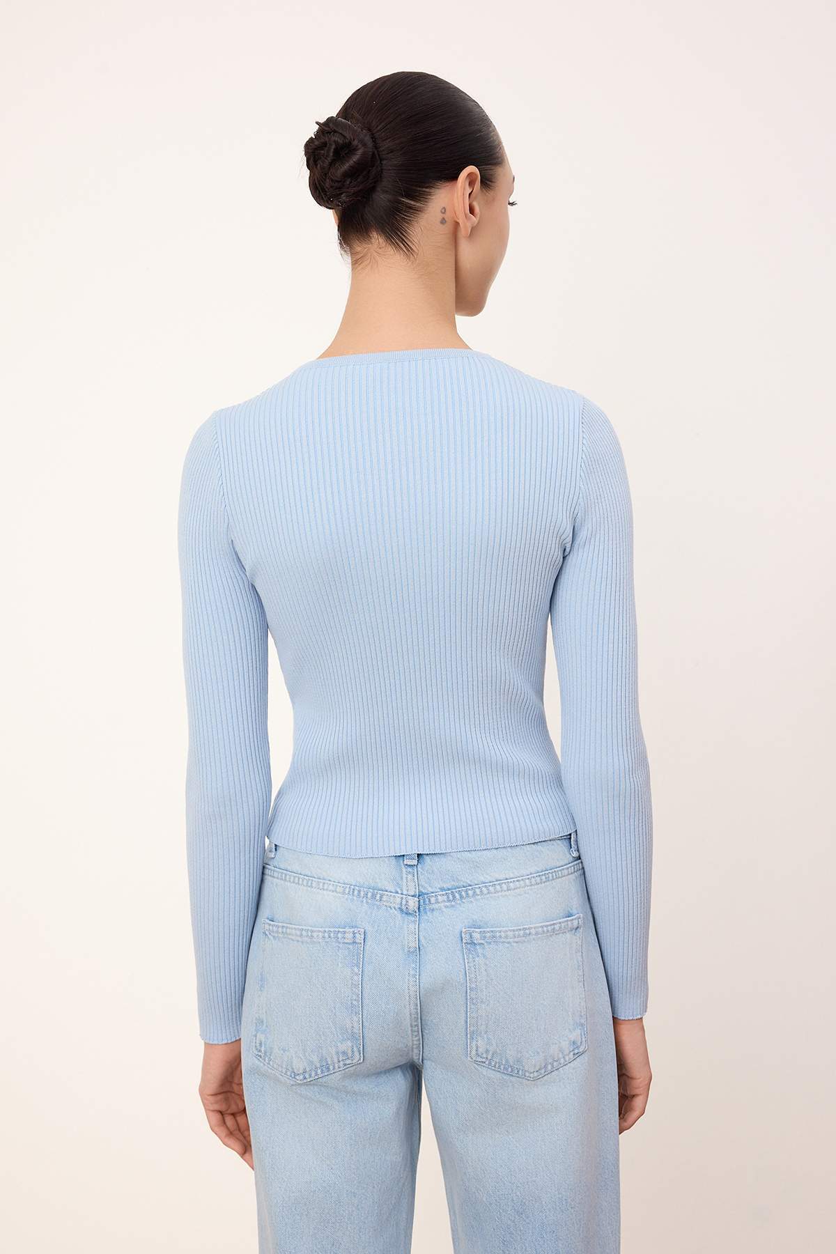 Trendyolmilla  Wardrobe Essentials Açık Mavi Merserize Görünümlü Fitilli Triko Hırka TWOAW26HI00118 - Görsel 4