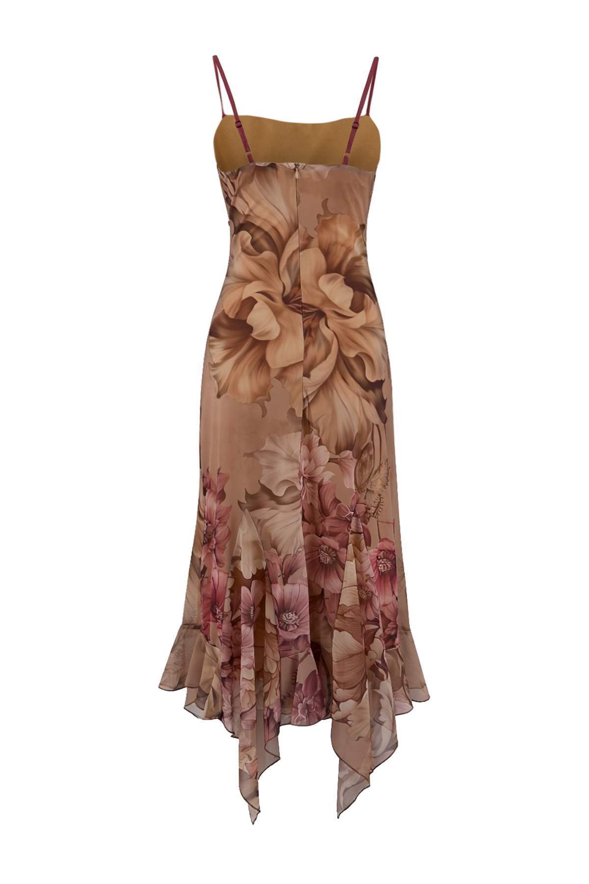 Trendyolmilla  Çok Renkli A-Kesim Çiçek Desenli Fırfırlı Örme Tül Elbise TPRSS24EL00133 - Görsel 11