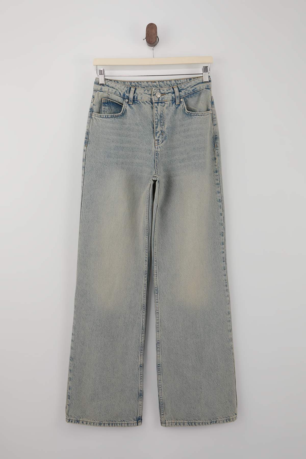 Trendyolmilla  Mavi Yüksek Bel 100% Pamuk Wide Leg Geniş Paça Jeans TWOSS26JE00126 - Görsel 5