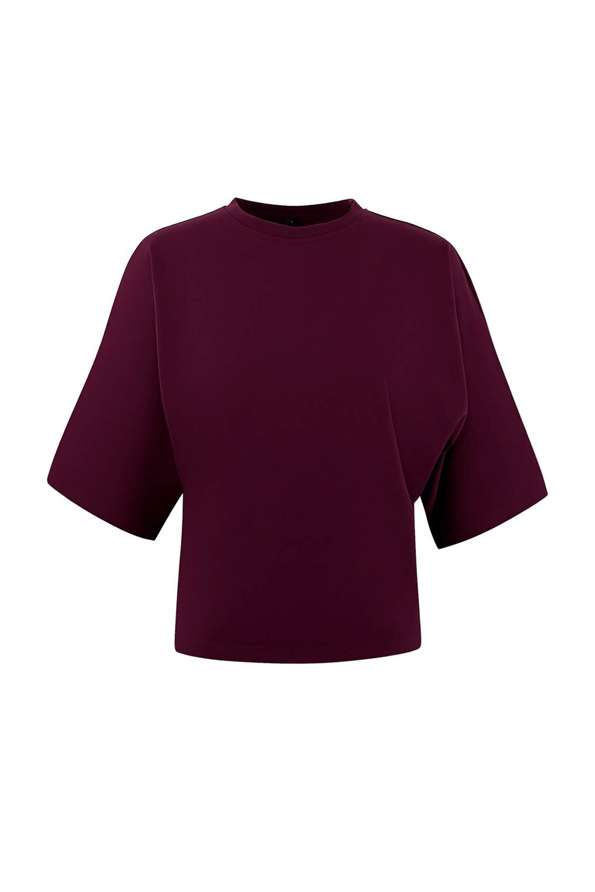 Trendyolmilla  Wardrobe Essentials-Mürdüm Geniş Kalıp Yarasa Kol Pamuk Örme T-Shirt TWOSS26TS00047 - Görsel 5