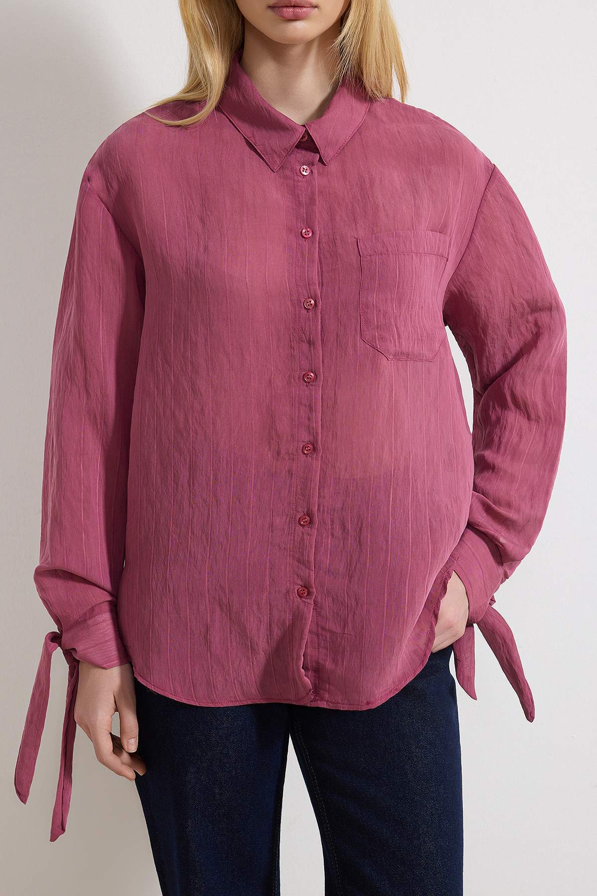 Trendyolmilla  Gül Kurusu Yumuşak Tuşeli Transparan Gömlek TWOSS26GO00031 - Görsel 3