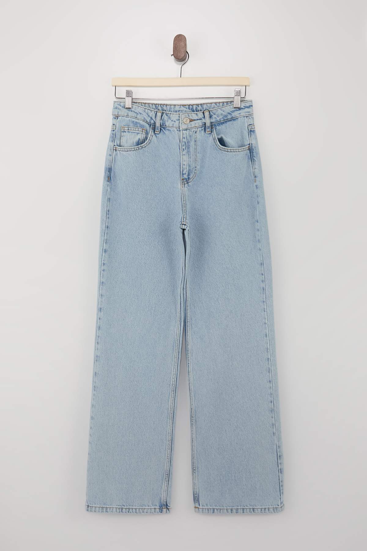 Trendyolmilla  Açık Mavi Yüksek Bel %100 Pamuk Geniş Paça Wide Leg Jeans TWOSS26JE00130 - Görsel 5