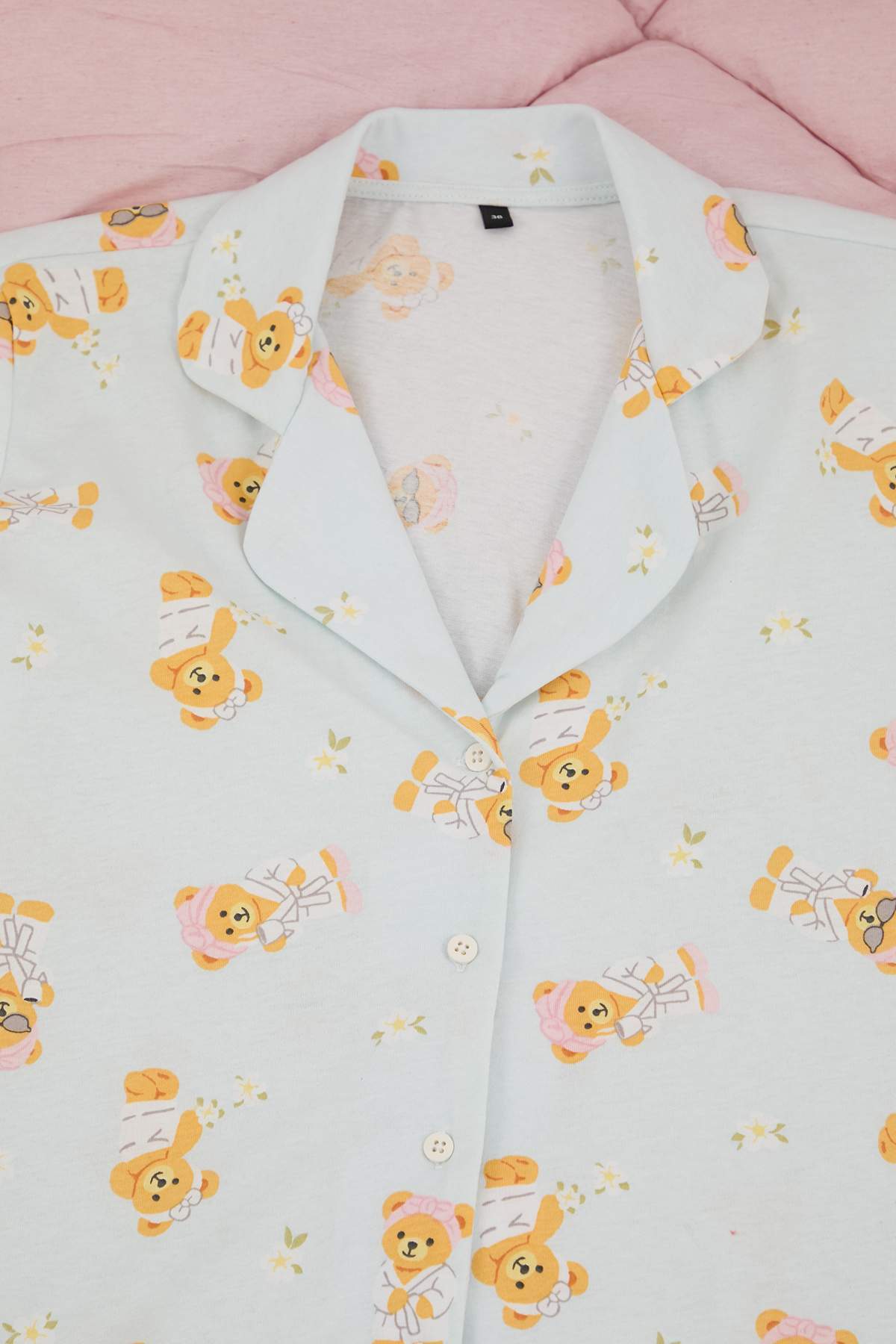 Trendyolmilla  Teen Mavi %100 Pamuklu Ayıcık Desenli Örme Pijama Takımı THMSS26PT00025 - Görsel 7