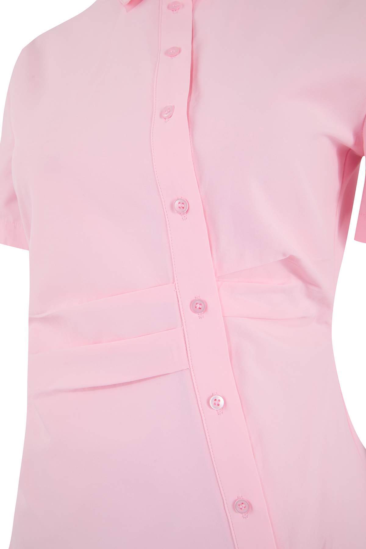 Trendyolmilla  Limited Edition Pembe Bele Oturan Asimetrik Fitted Gömlek TWOSS26GO00054 - Görsel 6