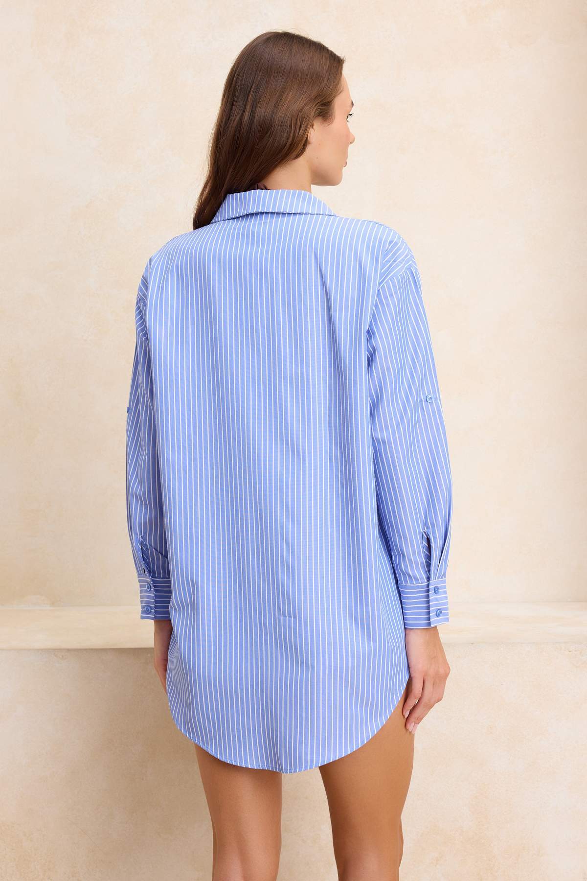 Trendyolmilla  Plaj Giyim Çizgili Dokuma Maxi Gömlek TBESS22GO0664 - Görsel 4