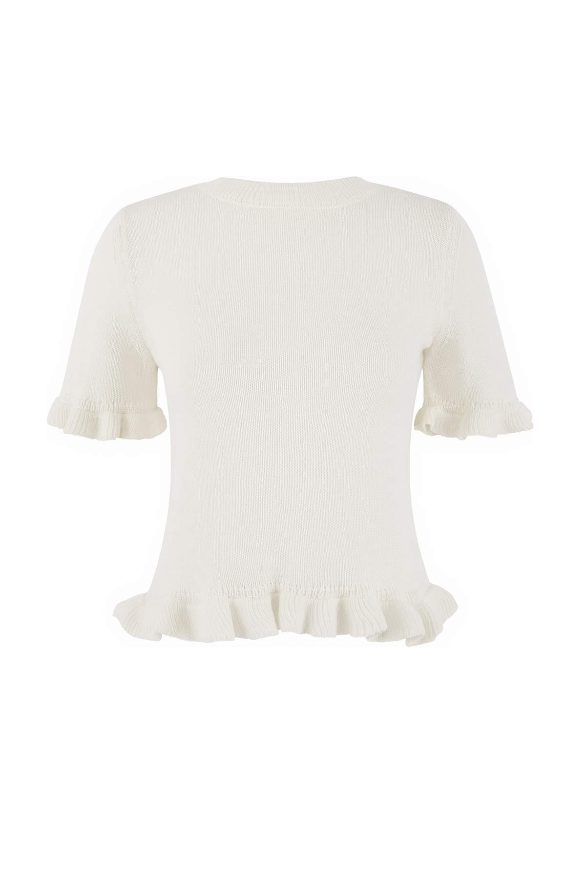 Trendyolmilla  Limited Edition Ekru Fırfır Detaylı Bisiklet Yaka Triko Bluz TWOSS26BZ00135 - Görsel 12
