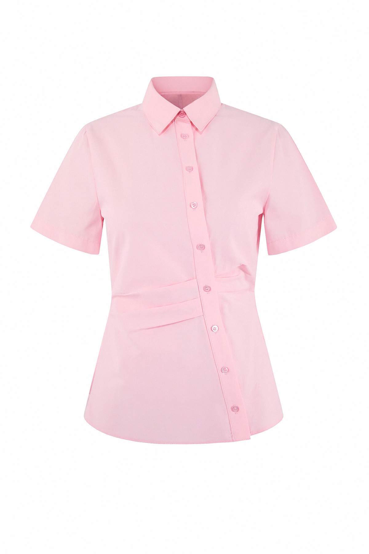 Trendyolmilla  Limited Edition Pembe Bele Oturan Asimetrik Fitted Gömlek TWOSS26GO00054 - Görsel 5