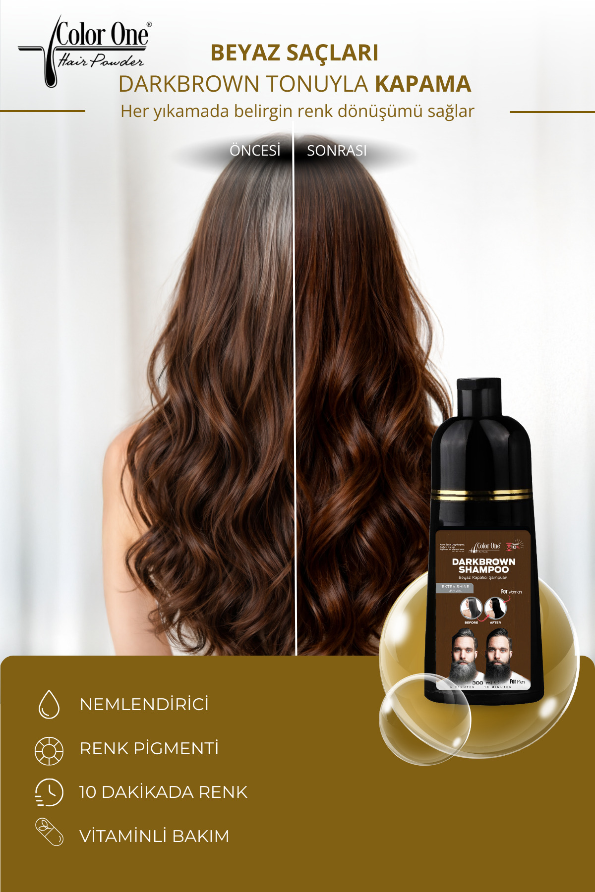 Koyu Kahverengi (Dark Brown) Saç Şampuanı | 300 ML & Ton Etkisi — 8684556385013-12 — تصویر 2 از 7