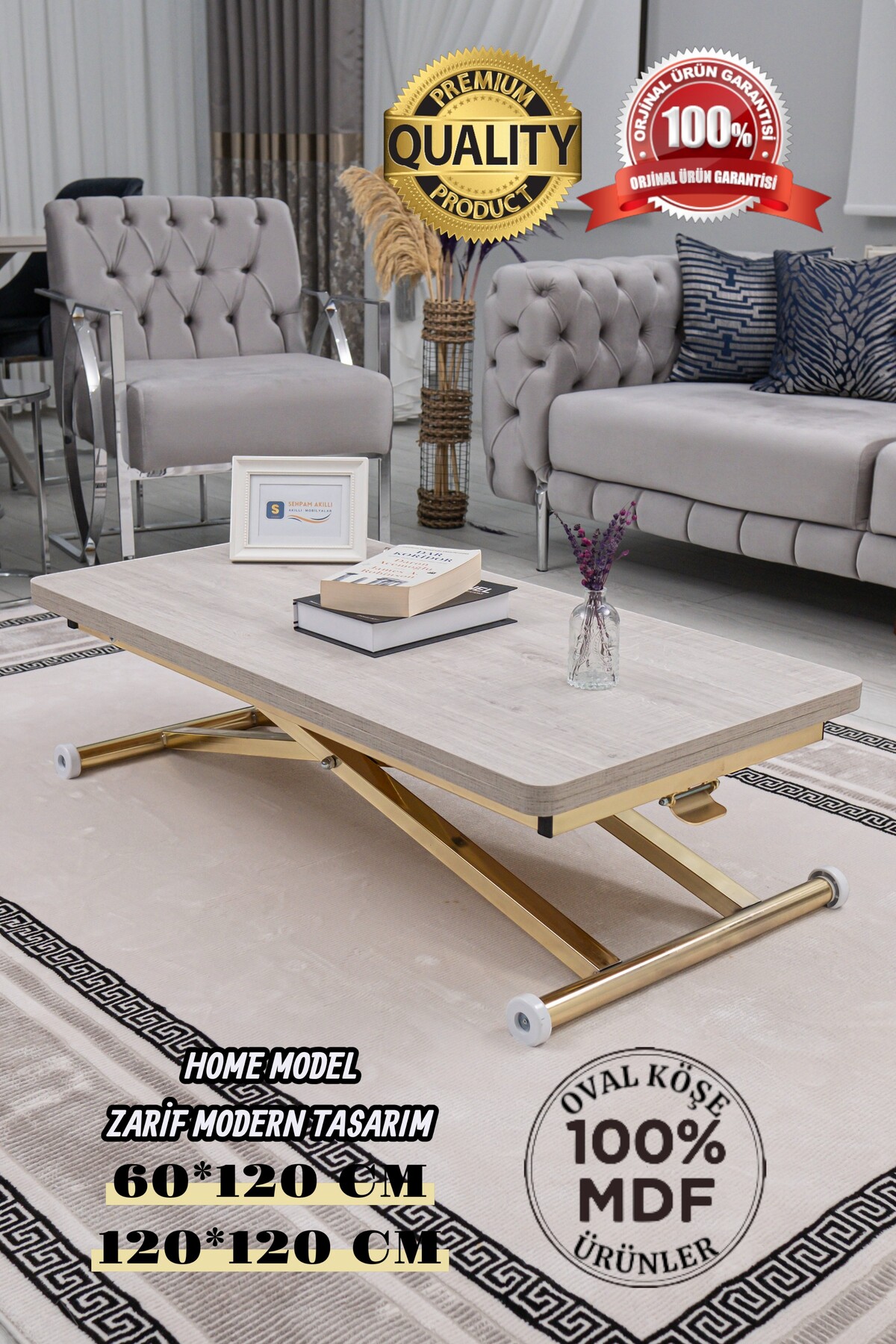 Smart Coffee Table Home Top Table MDF Bottom Mechanism Gold Plated