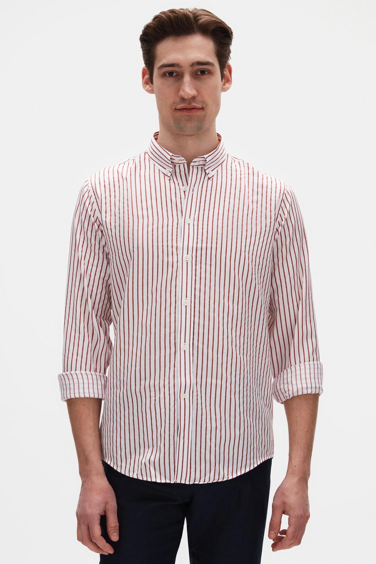Ds Groom Slim Fit Red Striped Shirt