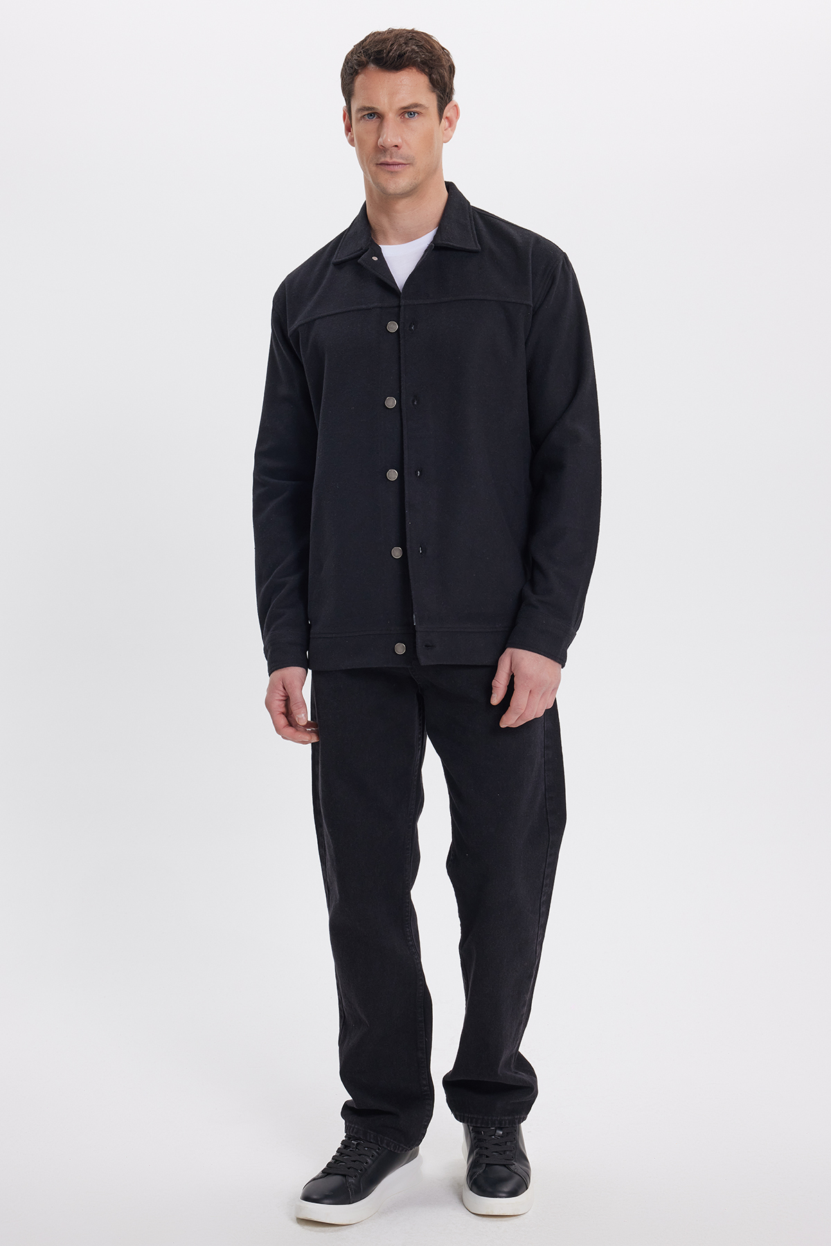 Tudors  Erkek Relax Fit Rahat Kesim Yandan Flota Cep Oduncu Siyah Kaşe Ceket Mont Gömlek - Görsel 4