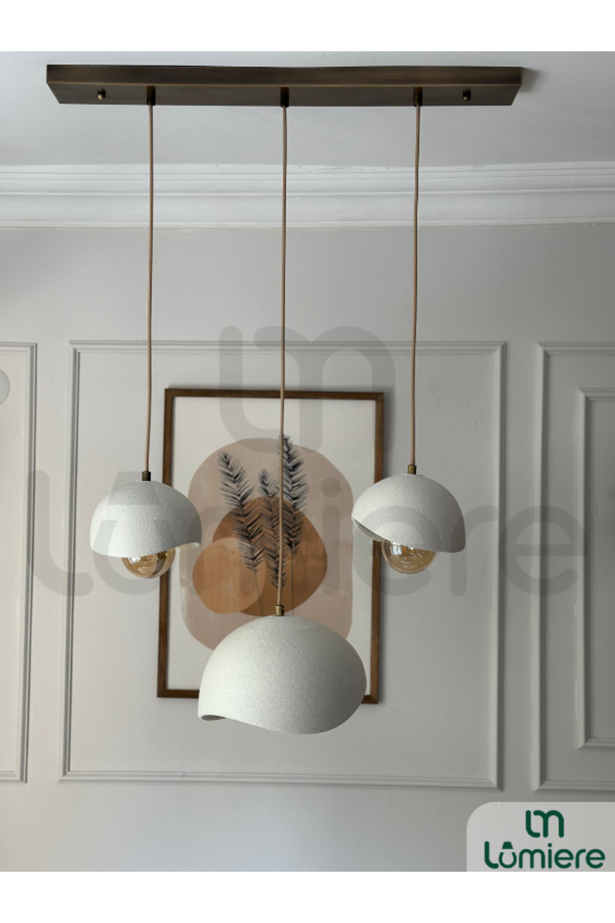 Scandinavian Bohemian 3-Piece Pendant with Concrete Look - Dining Table Living Room Chandelier + Bulb Included