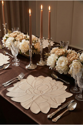 linedesignstudio Bej Çiçek Suni Deri Amerikan Servis , Supla , Placemats , 2’li