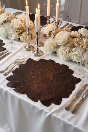 linedesignstudio Kahverengi Çiçek Suni Deri Amerikan Servis , Supla , Placema...