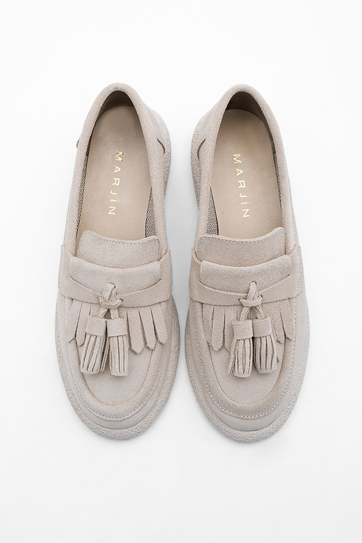 Marjin  Kadın Hakiki Deri Loafer Günlük Ayakkabı Suma Bej Süet - Görsel 7