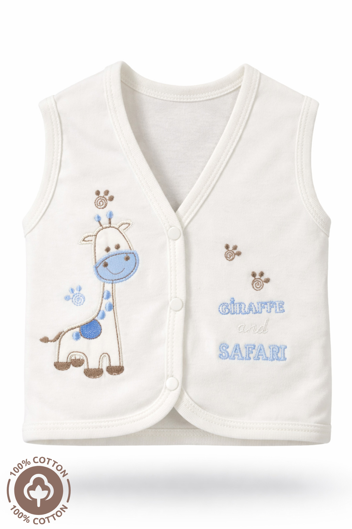 Miniel Erkek Bebek Zürafa Nakışlı Organik Pamuklu 3-6-9 Ay 2li Penye Bebek Yelek - Gri fotoğrafı 3 (önizleme)