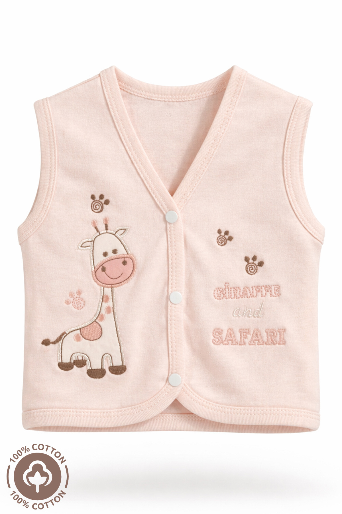 Miniel Kız Bebek Zürafa Nakışlı Organik Pamuklu 3-6-9 Ay 2li Penye Bebek Yelek - Somon fotoğrafı 2 (önizleme)